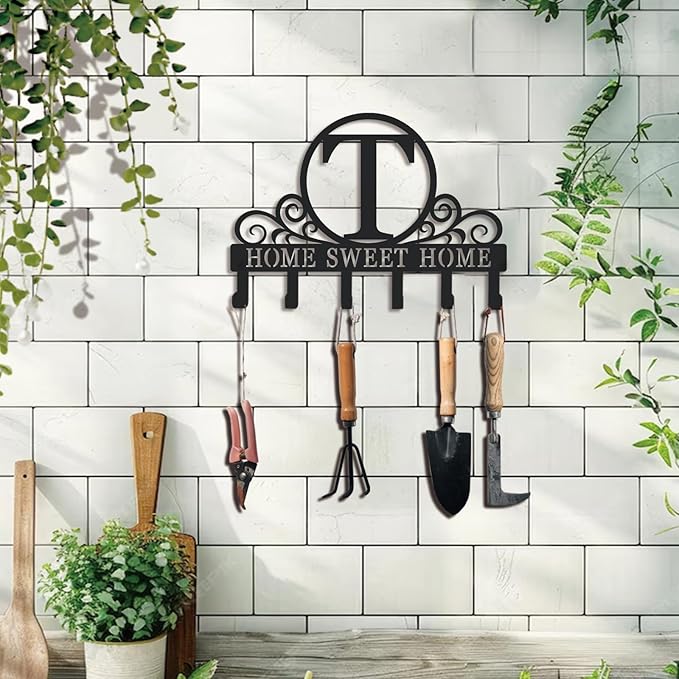 Metal Letter T Key Holder for Wall, Monogram Coat Rack Wall Mount, Key Hooks Perfect for Bathroom, Living Room, Kitchen, Office Ideal Wedding, Anniversary, Housewarming Gift (T)