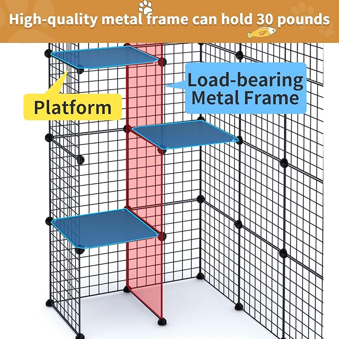 Oneluck Outdoor Cat House Catio Enclosure with Super Large Enter Door, 55L x 28W x41H Balcony Playpen with Platforms,DIY Kennels Crate Large Exercise Place Ideal for 1-2 Cats