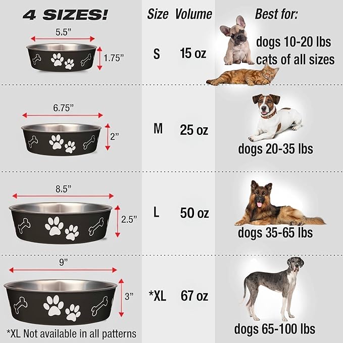 Loving Pets Bella Dog Bowls- Stainless Steel Dog & Cat Bowls - Spill Proof Dog Food Bowl, Cat Bowl, Puppy Essentials & Pet Supplies Great for Home & Travel (Medium 20-35 lbs, Espresso)
