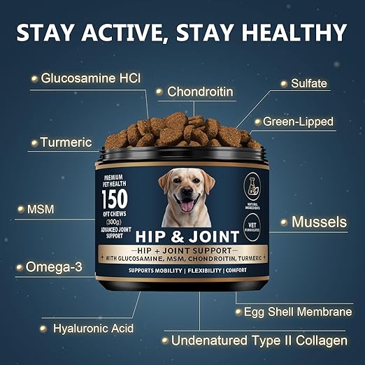 Glucosamine for Dogs - 150 Soft Chews, Hip & Joint Supplement with MSM, Chondroitin, Turmeric – Joint Support for Dogs Chicken Flavor – Vet Formulated – 2-Month Supply