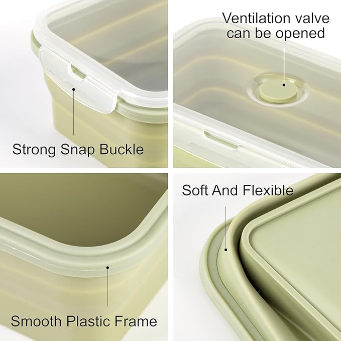 Silicone Food Storage Containers with Lids, 4 Pack Set 40.5oz/1200ml Collapsible Meal Prep Lunch Containers, Microwave, Freezer and Dishwasher Safe
