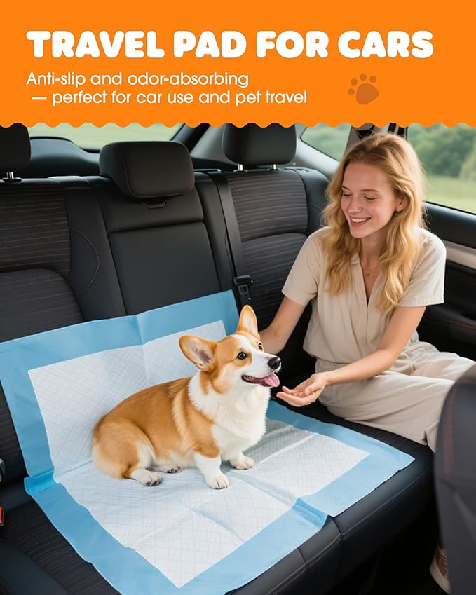 Powools Puppy Pads - Super Absorbent & Spill-Proof Pee Pads for Dogs with 6-Layer Material, Quick-Dry Potty Pads for Floors, Furniture, Vehicle, 34" × 28", 100 Packs