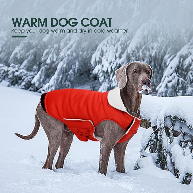 Kuoser Dog Winter Coat Cold Weather Reflective Waterproof Dogs Jacket, Warm Fleece Lined Turtleneck Doggy Vest with Zipper, Dog Snow Jacket Pet Apparel for Small Medium Large Dogs, Red XL