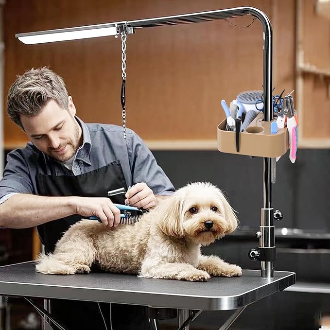 Huioqwe Pet Grooming Organizer For Scissors, Brushes And Tools - Rotatable Multi-Compartment Grooming Arm Stand