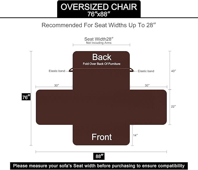 U-NICE HOME Reversible Oversized Chair Covers Quilted Water Repellent Pet Protectors with Elastic Straps(28''Armchair, Beige/Beige)