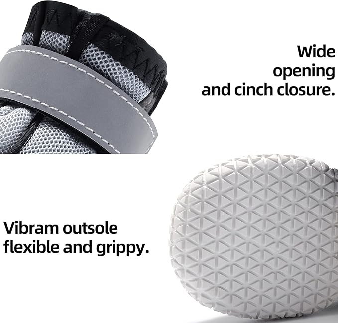 Hcpet Dog Boots for Large Dogs, Dog Shoes for Hot Pavement Winter Snow, Paw Protector Dog Booties Designed for Comfort and Breathability, Outdoor Booties for Small Medium Dogs for Hiking Grey Size 6