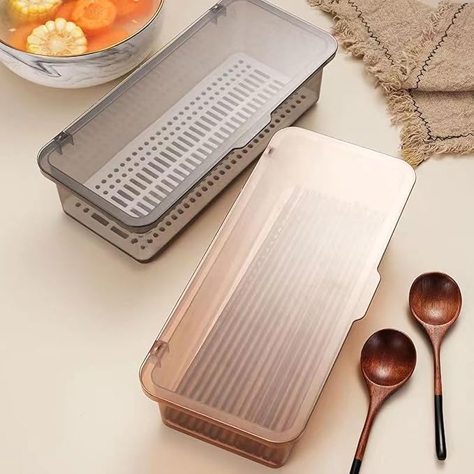 Silverware Organizer with Lid Transparent Flatware Tray Cutlery Drawer Organizer Flatware Storage Box Kitchen Utensil Container