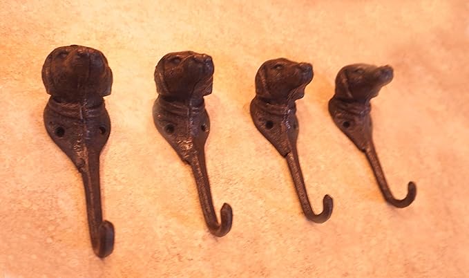 Lulu Decor Cast Iron Dog Face Wall Hooks – Set of 4 Decorative Hooks, Heavy-Duty Wall-Mounted Coat & Key Hooks, Ready to Hang