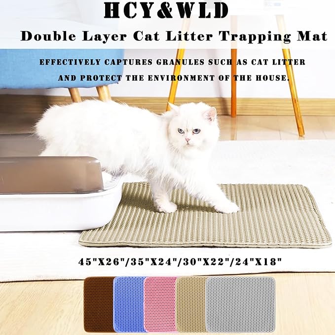 HCY&WLD Cat Litter Mat, Honeycomb Double Layer Cat Litter Trapping Mat, Waterproof Urine Proof Non-Slip, Scatter Control, Less Waste, Easier to Clean (Beige, 24" X 18")