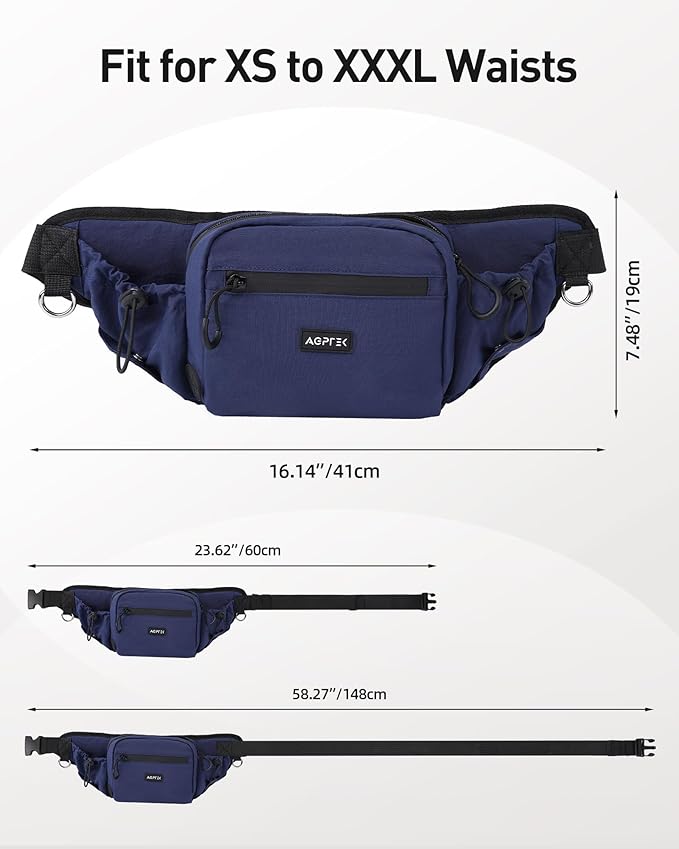 AGPTEK Dog Walking Fanny Pack, Large Capacity Dog Training Treat Pouch, Waist Bag with Removable Snack Pouch, Water Holder, Poop Bag Dispenser, Waterproof Zipper, Adjustable Strap, Dark Blue