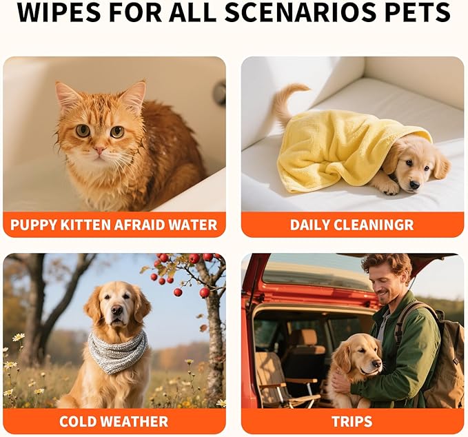 Wagsage Pet Glove Wipes for Dogs and Cats, Cleaning & Deodorizing Grooming Gloves for Daily Care and Traveling, Dog Wipes Washing Gloves Rinse Free, 54 PCS
