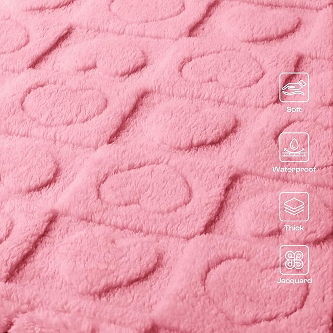 Luciphia Waterproof Dog Blanket for Medium Large Dogs Washable Bed Couch Protector Soft Fluffy 3D Heart Jacquard Pet Blanket with Sherpa Fleece Cozy Calming Throw Blankets,Pink 57x40 inch