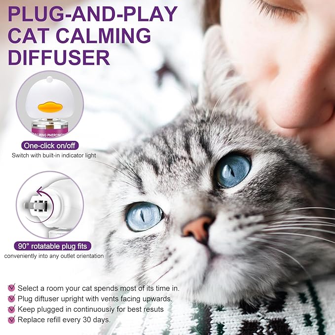 Cat Pheromones Calming Diffuser Relieve Anxiety Stress Cat Calming Diffuser Comfort for Cats 3 Refills, Reduce Fighting and Scratching Calm Relaxing Fits All Cats (3)