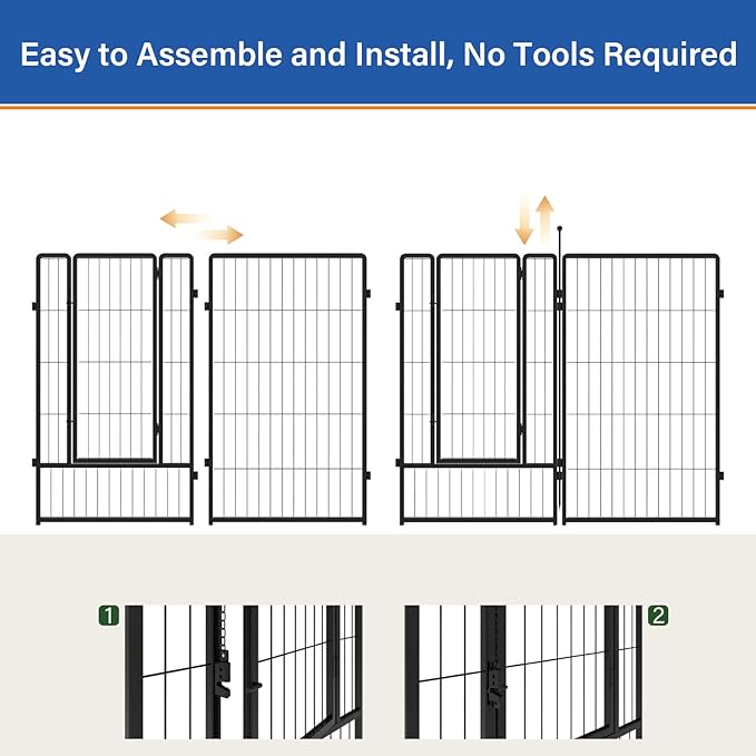 Dog Playpen 36 inch 8 Panels for Indoor & Outdoor Use – Heavy-Duty Metal Pet Fence with Ground Stakes, Rounded Ball Tops for Safety, Stable & Foldable Design, Easy to Assemble