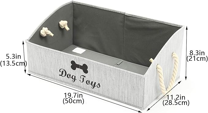 Geyecete Large Dog Toys Storage Bins-Foldable Fabric Trapezoid Organizer Boxes with Weave Rope Handle,Collapsible Basket for Shelves,Dog Apparel(Gray-Dog)