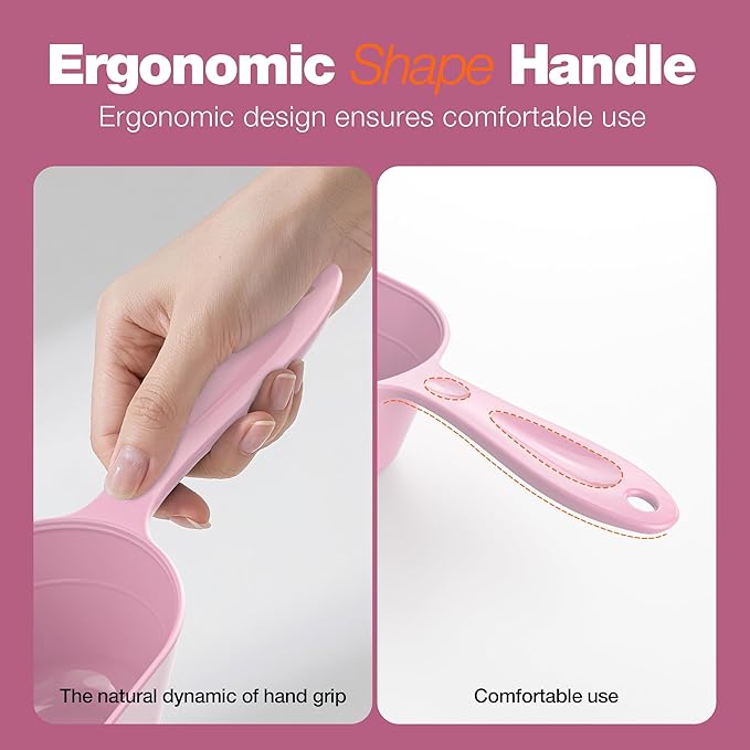 Fenenik Pet Food Scoop 2 Pack, Dog Cup Capacity Cat Food Scooper With Measuring Lines For Dog, Puppy and Cat Coffee Bean, Flour Scoop Light Pink