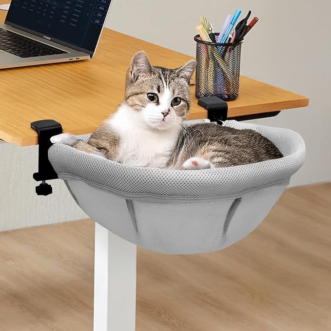 Lilyang Large Cat Desk Bed – Sunken Cat Hammock, 19.5"x15" Spacious Nest, Secure Bed with Dual Clamps & Steel Frame, Supports Up to 50 lbs, Reversible & Washable Bed Cover