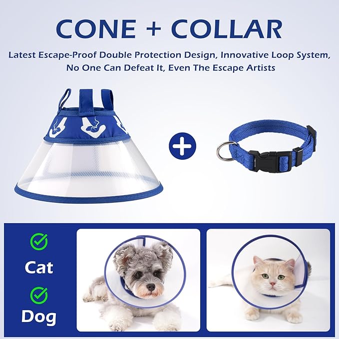 Elizabethan Recovery Cone Collar for Cats and Small Dogs, Adjustable Soft Pet Cone Collar to Stop Licking After Surgery, Comfortable Protective Cat & Puppy Cone (Neck Girth 7.0''–9.5'')