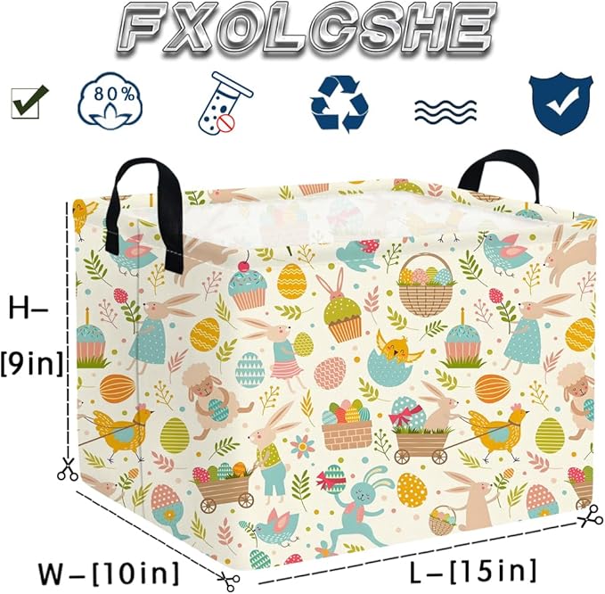 FXOCSHE Rectangular Cute Easter basket,Easter basket empty,Storage Basket for baby Bedroom,Toy Gift Organizerm,Kids Storage Bin,Gift baskets,Easters Home Decor(Cute Easter eggs)