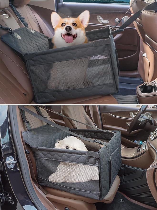 Dog Car Seat for Small and Medium Dogs,Waterproof Fabric with Breathable Mesh&Adjustable Dog Seat Belt for Car,Dog Bed for Back Seat Up to 30 LB-Small Black