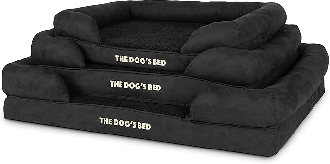 The Dog’s Bed, Large Black Faux PL, Memory Foam, Pain Relief: Arthritis, Hip & Elbow Dysplasia, Post Surgery, Lameness, Supportive, Calming, Waterproof Washable Cover