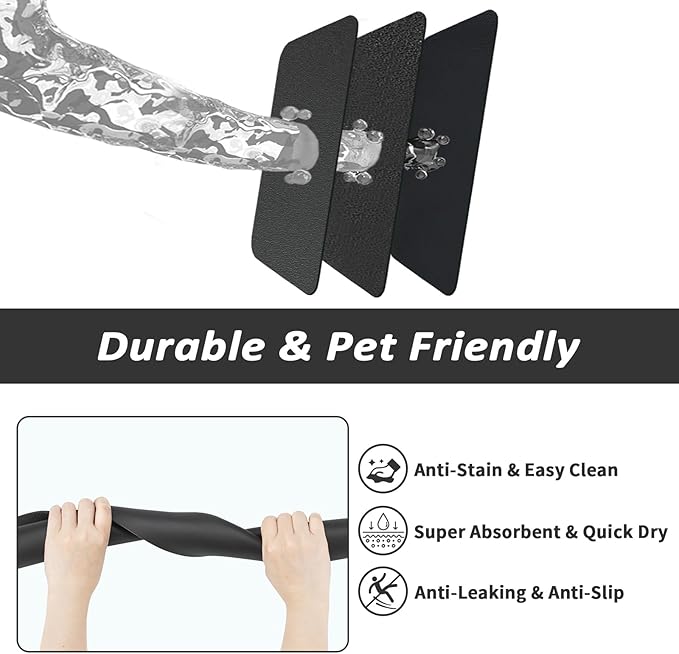 Dog Food Mat - Absorbent Cat Mat for Food and Water, No Stains Pet Feeding Bowl Mat, Easy to Clean Pet Placemats, Quick Dry Dog Water Dispenser Mat for Messy Drinkers | Black 16"x 24"