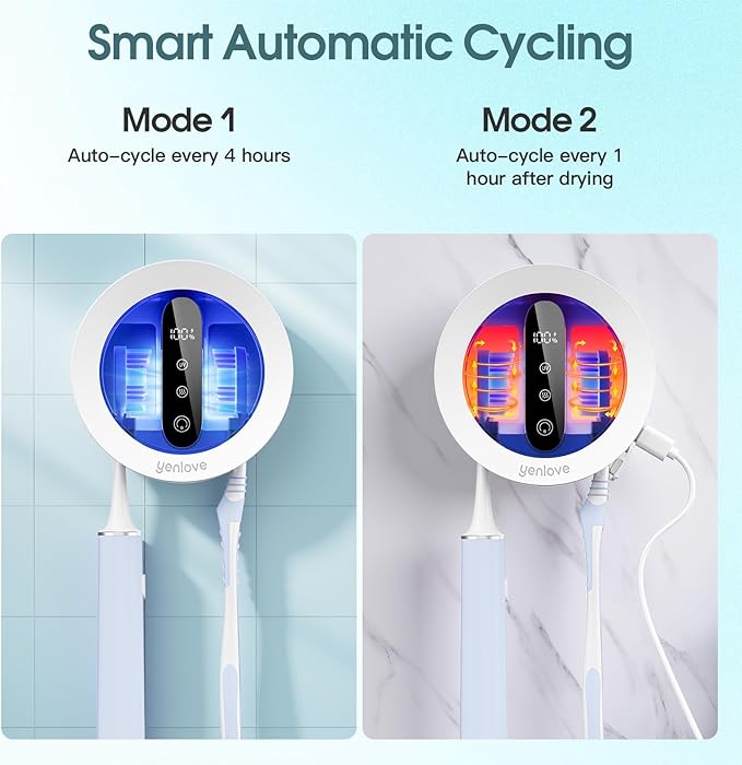Toothbrush Holders for Bathroom, Wall-Mounted Toothbrush Holder, Smart Toothbrush Cleaner with LED Screen and Drying, Electric Tooth Brush Holder Fits Most Size Toothbrushes for Home & Travel