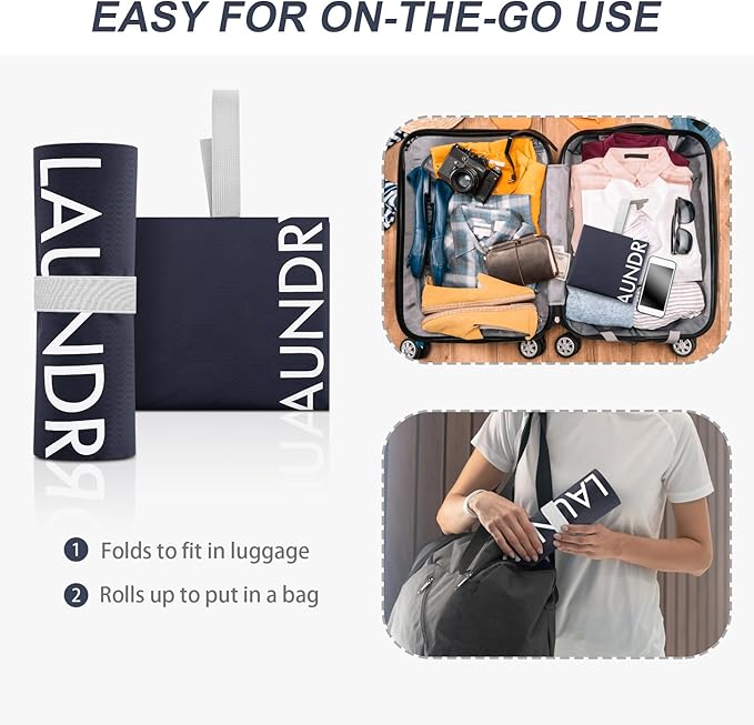 WiseBoy Laundry Bag, 23.6x35 inch Oversized Laundry Bags, Travel Laundry Bag Dirty Clothes Organizer, Nylon Wet Dry Storage Bag for College Dorm, Camping, Caravan, Navy Blue
