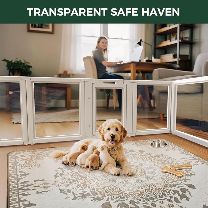 FXW AuraSpace Acrylic Indoor Dog Playpen for Puppies and Small Dogs, 24 Inch, 6 Panels, White