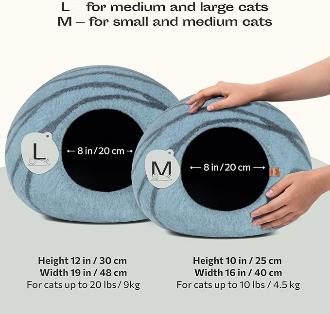 MEOWFIA Cat Cave – Premium Felt Cat Bed for Indoor Cats, Handmade 100% Merino Wool (Aquamarine, Medium)