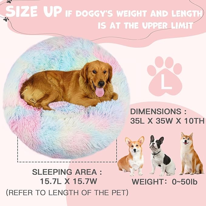 Himax Dog Beds for Large Dogs, Donut Dogs Beds with Blanket Attached, Calming Round Dog Bed Washable(20"/26"/35") Multicolor