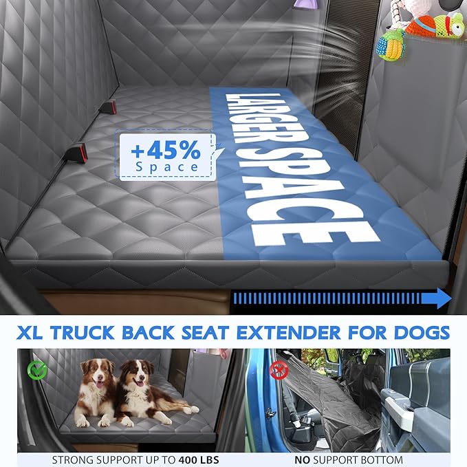 Back Seat Extender for Dogs-Upgraded Egg Crate Foam, Hard Bottom Dog Seat Cover for Truck Back Seat, Dog Hammock for Truck Crew Cab F150, RAM1500, Sierra, Silverado,Tundra, Titan (59‘x29’)