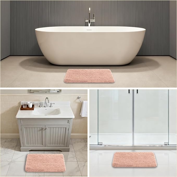 Dusty Pink Bathroom Rugs 17"x24" - High-Density Microfiber Bath Mat, Fluffy Non Slip Absorbent and Washable Bathroom Mat - Ideal for Small Spaces, Vanity, Toilet, or Pet Mat