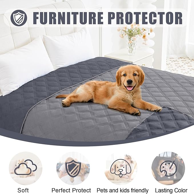Smiry Waterproof Dog Bed Cover Blanket 82x82, Soft Reversible Pet Blanket, Washable Leakproof Cats Dogs Couch Cover for Sofa, Couch, Furniture, Lattice, Grey/Dark Grey