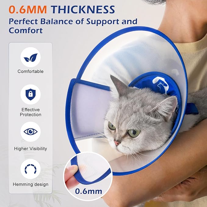 Elizabethan Recovery Cone Collar for Cats and Small Dogs, Adjustable Soft Pet Cone Collar to Stop Licking After Surgery, Comfortable Protective Cat & Puppy Cone (Neck Girth 7.0''–9.5'')
