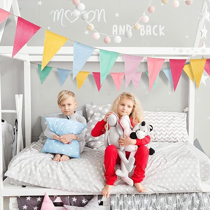 48Pcs Pennant Banner Flags, 52Ft Colorful Triangle Banners, Multicolor Bunting String Triangle Garland Flags for Birthdays Easter Classroom School Carnival Indoor Outdoor Party Decorations