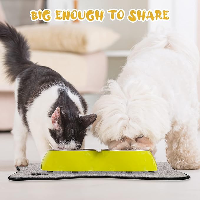 Breling Dog Mat for Food and Water 2 Pieces Bone Shape Non-Slip Pet Feeding Mat for Under Dog Bowls Embroidered Microfiber Pet Bowl Water Absorbent Feeding Supplies, 2 Colors