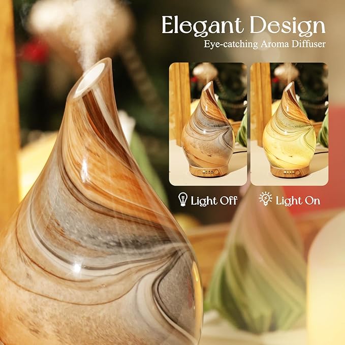 Porseme 150ml Glass Essential Oil Diffuser Aromatherapy Ultrasonic Cool Mist Humidifier 6 Running Hours Waterless Auto-Off Air Diffusers for Sleeping,Yoga,Office Working Spa and Rest (Deep Desert)