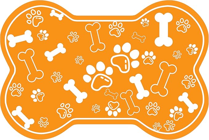 Dog Cat Mat for Food and Water,Rapid Absorbent Pet Feeding Mat, Bone Shaped Dog Placemat Bowl Mat with Rubber Backing,No Stains Pet Food Mats Indoor, Pet Accessories Supplies,Orange 23"×36"