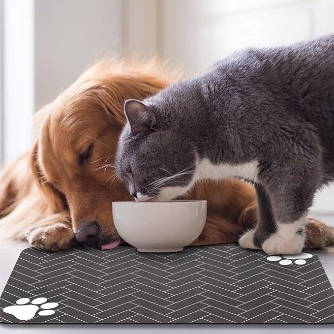 Dog Food Mats,Cat Absorbent Water Bowl Feeding Mats Pet Placemats for Food and Water Gray Wood 24 * 32 inch