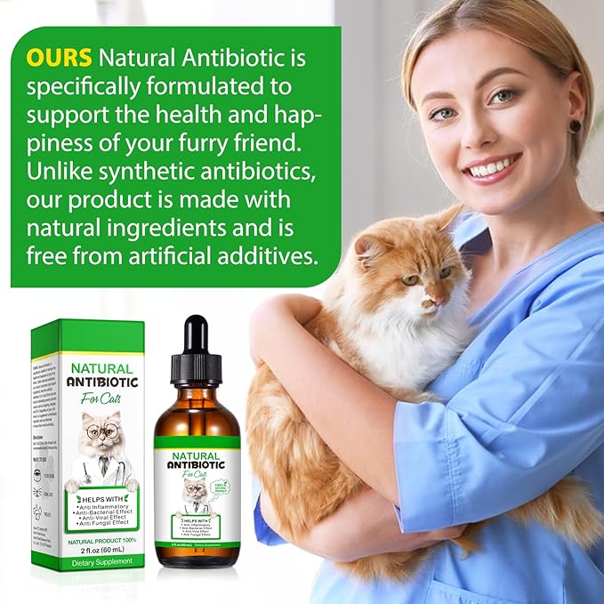 Antibiotics for Cats Supports Immune & Allergy Relief 60ml, Natural Cat Antibiotics Liquid Drops - Fast Absorption, Digestive Aid, Urinary Tract, Skin, Ear & Dental Infection.