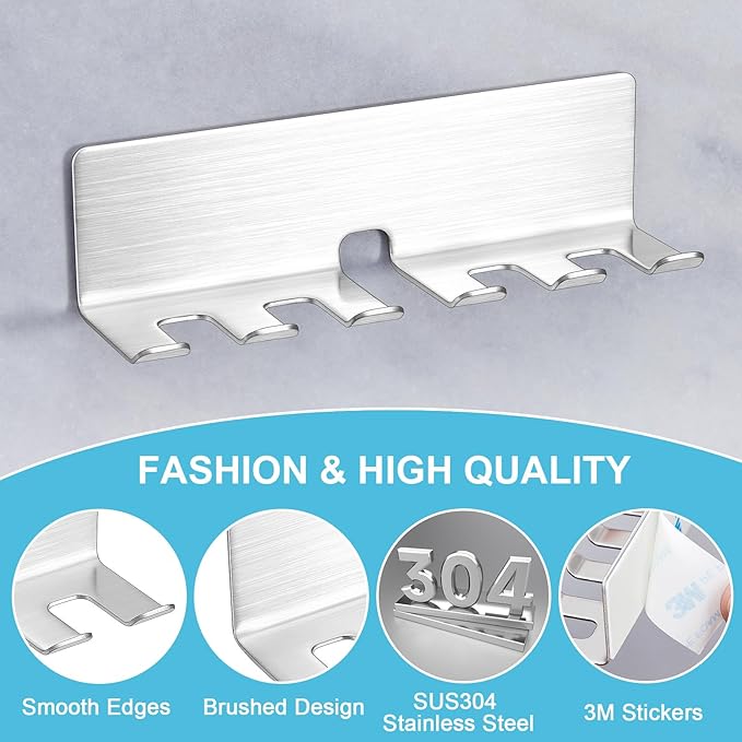 Toothbrush Holder Wall Mounted, Electric Toothbrush Head Holder for Bathrooms, Adhesive Toothbrush Head Holder, Stainless Steel Toothbrush Wall Holder, Shower Tooth Brushing Holder