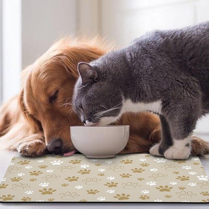 Dog Food Mat, Absorbent Water Bowl Mats Cat Pet Feeding Placemats Beige 12 * 20 inch