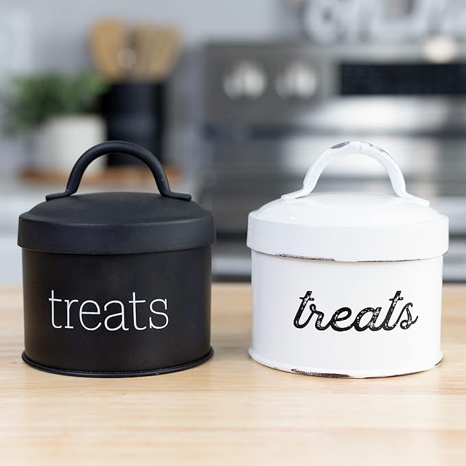 AuldHome Design Enamel Cat Treat Container (Black) Small Retro Modern Farmhouse Pet Treats Jar