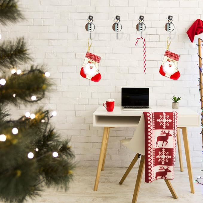 Weysat Christmas Stocking Holder Set of 4 Christmas Stocking Hooks Snowman Wall Hooks for Towel White Key Holder Bathroom Decor Rustic Decorative for Living Room Bathroom