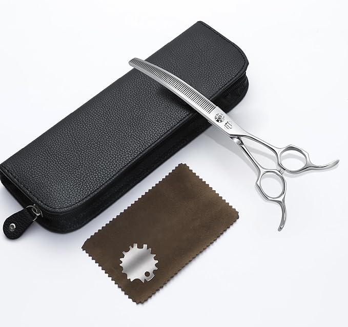 Professional Curved Thinning Scissors for Dog Grooming, 30-Degree Curvature, Japanese 440C for Trimming Dogs Cats and Other Pets face and paws (Curved Thinner)