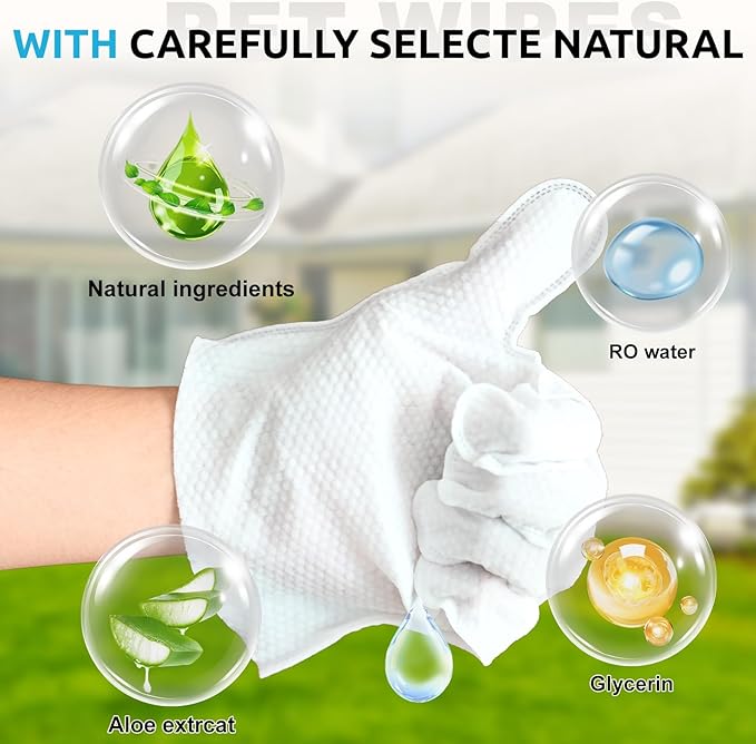 Pet Grooming Glove Wipes for Dogs&Cats, Extra Thick Rinse Free Cleaning Gloves with Aloe&Glycerin, Hypoallergenic Deodorizing Bathing Wipes for Daily Care, Travel, Portable, Unscented, 20ct
