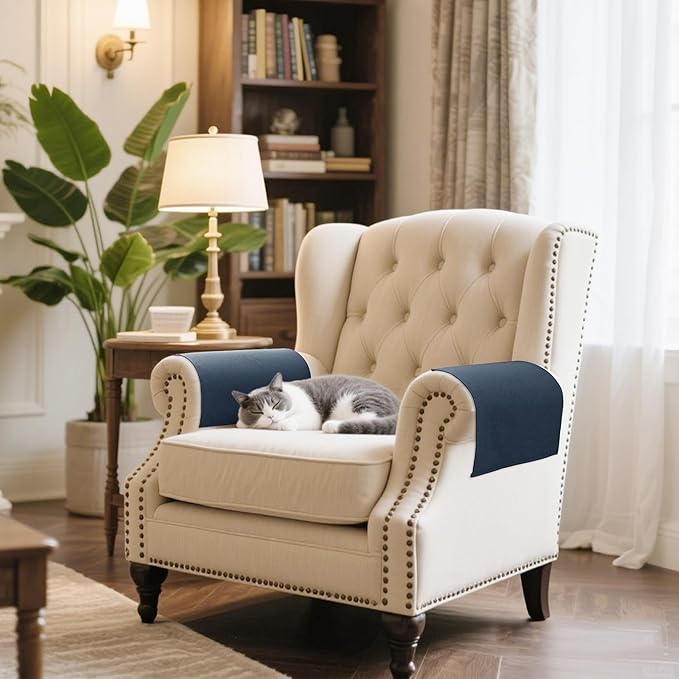 SPWIY Couch Arm Covers Washable Recliner Armrest Cover for Pets Linen Chair Arm Covers Stain Resistant & Anti-Scratch Furniture Protector for Sofa, 2 Pieces, Denim Blue, 20" W x 24" L