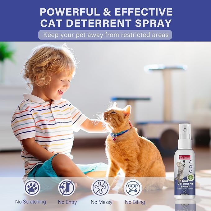 Cat Deterrent Spray Indoor & Outdoor, Natural Cat Spray Deterrent, Cat Deterrent Stopping Scratching & Urine Making, Anti-Pee Deterrent Spray, Effective for Tranning Aid, 2Pcs