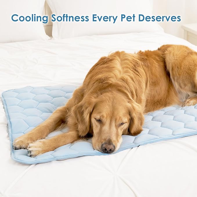 EHEYCIGA Cooling Mat for Dogs(Q-Max>0.53), Washable Dog Cooling Mat, Portable Kennel Cooling Pet Pad for Summer, Non-Slip Summer Crate Pad for Large Dog, Blue, 44x32